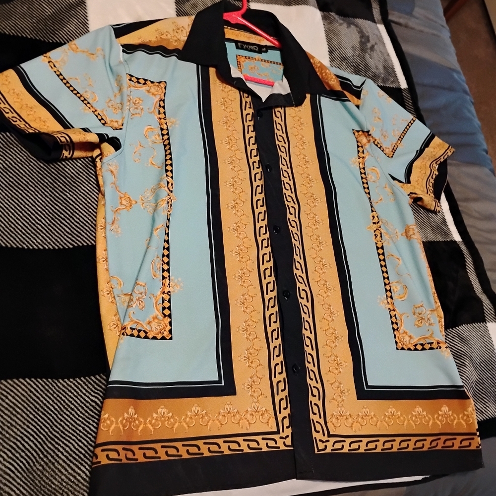 Versace Men's Blue and Gold Shirt